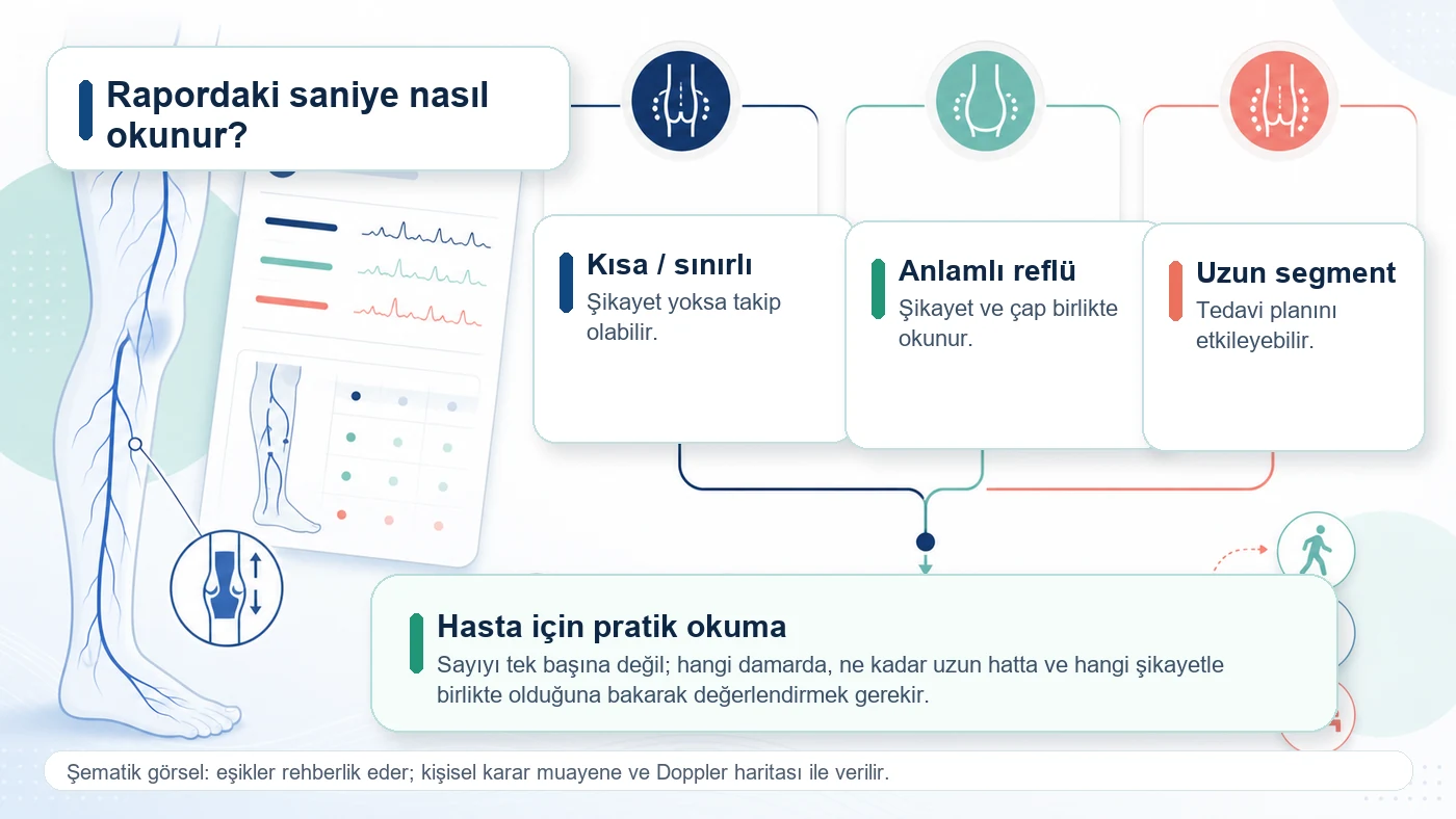 Kısa reflü, anlamlı reflü ve uzun segment reflünün şikayetlerle birlikte yorumlandığını gösteren şematik görsel