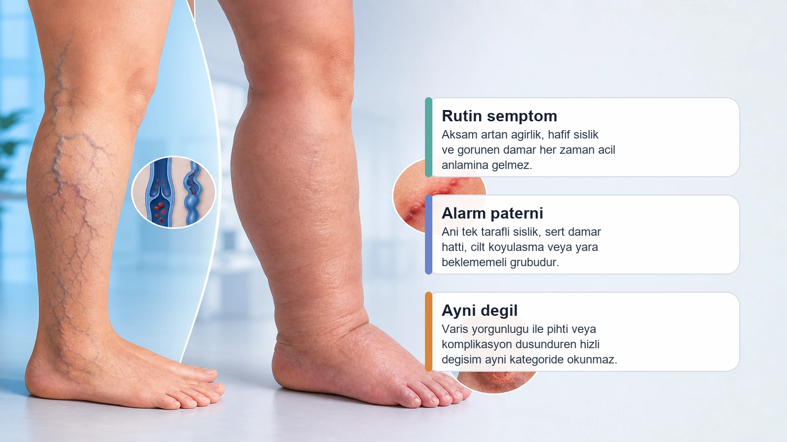 Variste daha sakin belirtiler ile alarm paternlerini ayiran sematik gorsel